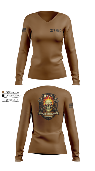 Womens Long Sleeve Vneck Shirt, 377 Support Maintenance Company, Army, Teamtime, Team time, sublimation, custom sports apparel, team uniforms, spirit wear, spiritwear, sports uniforms, custom shirts, team store, custom team store, fundraiser sports, apparel fundraiser