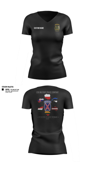 Womens Short Sleeve Vneck Shirt, 23D Military Police Company Deployment 2026, Army, Teamtime, Team time, sublimation, custom sports apparel, team uniforms, spirit wear, spiritwear, sports uniforms, custom shirts, team store, custom team store, fundraiser sports, apparel fundraiser