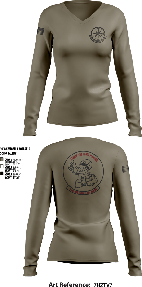 Women's Long Sleeve Vneck Shirt, 106 Hydraulic Shop, Air Force, Teamtime, Team time, sublimation, custom sports apparel, team uniforms, spirit wear, spiritwear, sports uniforms, custom shirts, team store, custom team store, fundraiser sports, apparel fundraiser