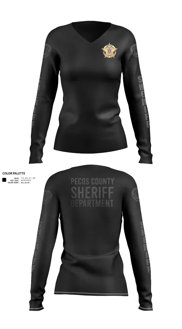 Womens Long Sleeve Vneck Shirt, Pecos County Sheriff’s Office, Police, Teamtime, Team time, sublimation, custom sports apparel, team uniforms, spirit wear, spiritwear, sports uniforms, custom shirts, team store, custom team store, fundraiser sports, apparel fundraiser