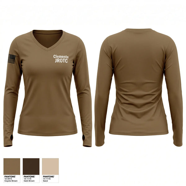 Womens Long Sleeve Vneck Shirt, Clemente JROTC, Army, Teamtime, Team time, sublimation, custom sports apparel, team uniforms, spirit wear, spiritwear, sports uniforms, custom shirts, team store, custom team store, fundraiser sports, apparel fundraiser