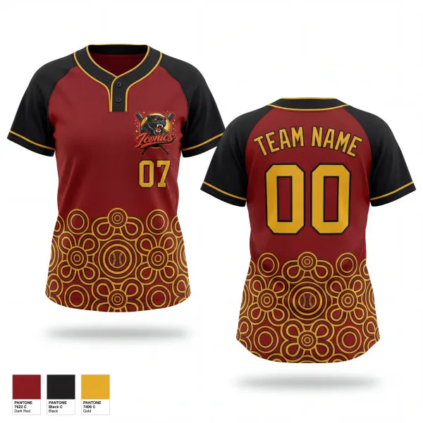 Two Button Softball Jersey, Iconics, Softball, Teamtime, Team time, sublimation, custom sports apparel, team uniforms, spirit wear, spiritwear, sports uniforms, custom shirts, team store, custom team store, fundraiser sports, apparel fundraiser