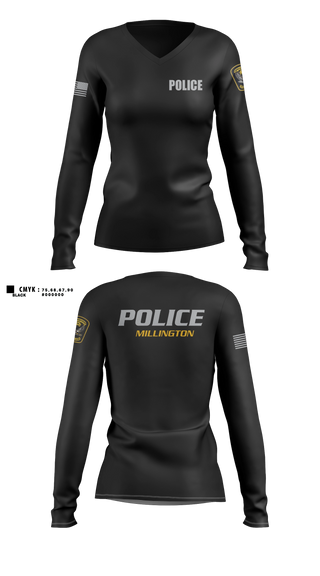 Womens Long Sleeve Vneck Shirt, Millington Police Department, Police, Teamtime, Team time, sublimation, custom sports apparel, team uniforms, spirit wear, spiritwear, sports uniforms, custom shirts, team store, custom team store, fundraiser sports, apparel fundraiser