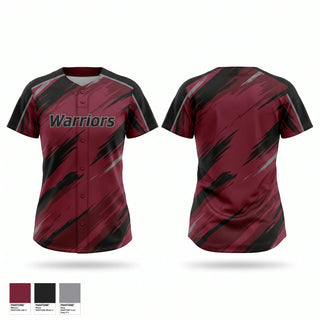 Two Button Softball Jersey, Warriors, Softball, Teamtime, Team time, sublimation, custom sports apparel, team uniforms, spirit wear, spiritwear, sports uniforms, custom shirts, team store, custom team store, fundraiser sports, apparel fundraiser
