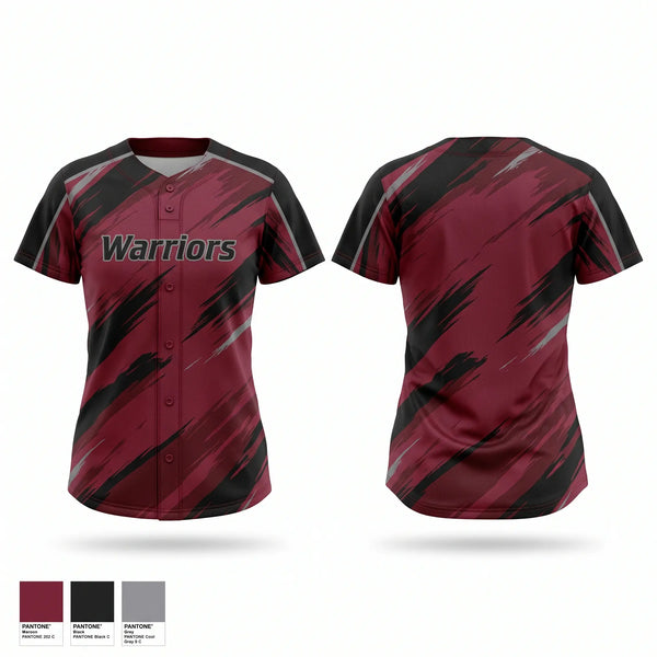 Two Button Softball Jersey, Warriors, Softball, Teamtime, Team time, sublimation, custom sports apparel, team uniforms, spirit wear, spiritwear, sports uniforms, custom shirts, team store, custom team store, fundraiser sports, apparel fundraiser