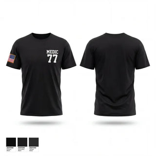 Old School Cotton Feel Shirt, Medic 77, Fire Department, Teamtime, Team time, sublimation, custom sports apparel, team uniforms, spirit wear, spiritwear, sports uniforms, custom shirts, team store, custom team store, fundraiser sports, apparel fundraiser