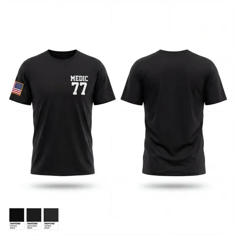 Old School Cotton Feel Shirt, Medic 77, Fire Department, Teamtime, Team time, sublimation, custom sports apparel, team uniforms, spirit wear, spiritwear, sports uniforms, custom shirts, team store, custom team store, fundraiser sports, apparel fundraiser