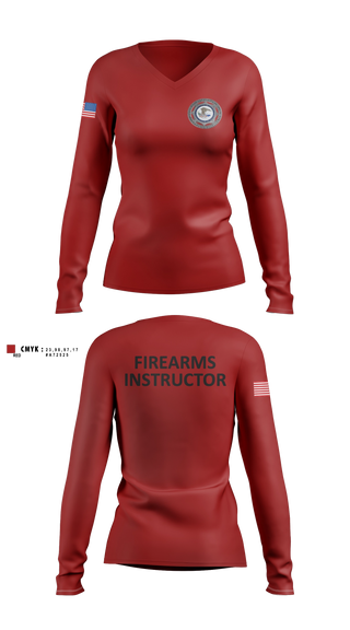 Womens Long Sleeve Vneck Shirt, FBOP FIREARMS INSTRUCTOR, Police, Teamtime, Team time, sublimation, custom sports apparel, team uniforms, spirit wear, spiritwear, sports uniforms, custom shirts, team store, custom team store, fundraiser sports, apparel fundraiser
