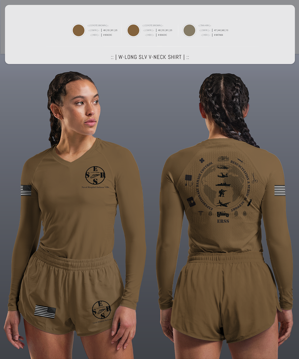 Womens Long Sleeve Vneck Shirt, Naval Hospital Jacksonville ERSS, , Teamtime, Team time, sublimation, custom sports apparel, team uniforms, spirit wear, spiritwear, sports uniforms, custom shirts, team store, custom team store, fundraiser sports, apparel fundraiser