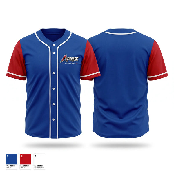 Full Button Baseball Jersey, Apex baseball, Baseball, Teamtime, Team time, sublimation, custom sports apparel, team uniforms, spirit wear, spiritwear, sports uniforms, custom shirts, team store, custom team store, fundraiser sports, apparel fundraiser