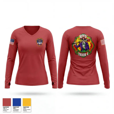 Womens Long Sleeve Vneck Shirt, Rockaway Point FD, Fire Department, Teamtime, Team time, sublimation, custom sports apparel, team uniforms, spirit wear, spiritwear, sports uniforms, custom shirts, team store, custom team store, fundraiser sports, apparel fundraiser