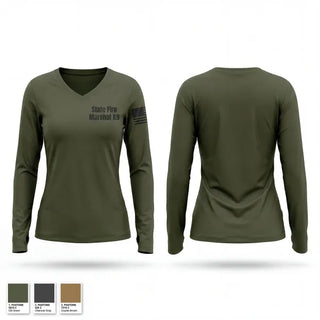 Womens Long Sleeve Vneck Shirt, State Fire Marshal K9, Police, Teamtime, Team time, sublimation, custom sports apparel, team uniforms, spirit wear, spiritwear, sports uniforms, custom shirts, team store, custom team store, fundraiser sports, apparel fundraiser