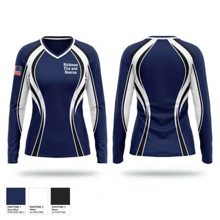 Womens Long Sleeve Vneck Shirt, Hickman Fire and Rescue, Fire Department, Teamtime, Team time, sublimation, custom sports apparel, team uniforms, spirit wear, spiritwear, sports uniforms, custom shirts, team store, custom team store, fundraiser sports, apparel fundraiser