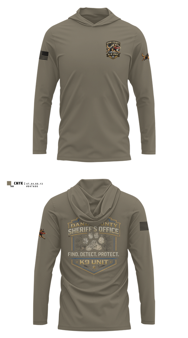 Long Sleeve Hooded Sun Shirt, Dane County K9, Police, Teamtime, Team time, sublimation, custom sports apparel, team uniforms, spirit wear, spiritwear, sports uniforms, custom shirts, team store, custom team store, fundraiser sports, apparel fundraiser