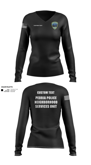 Womens Long Sleeve Vneck Shirt, Peoria Police Department, Police, Teamtime, Team time, sublimation, custom sports apparel, team uniforms, spirit wear, spiritwear, sports uniforms, custom shirts, team store, custom team store, fundraiser sports, apparel fundraiser
