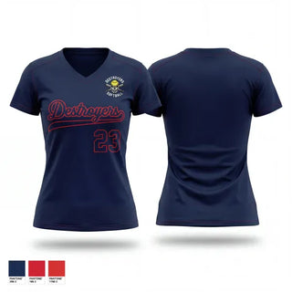 Womens Short Sleeve Vneck Shirt, Destroyers, Softball, Teamtime, Team time, sublimation, custom sports apparel, team uniforms, spirit wear, spiritwear, sports uniforms, custom shirts, team store, custom team store, fundraiser sports, apparel fundraiser