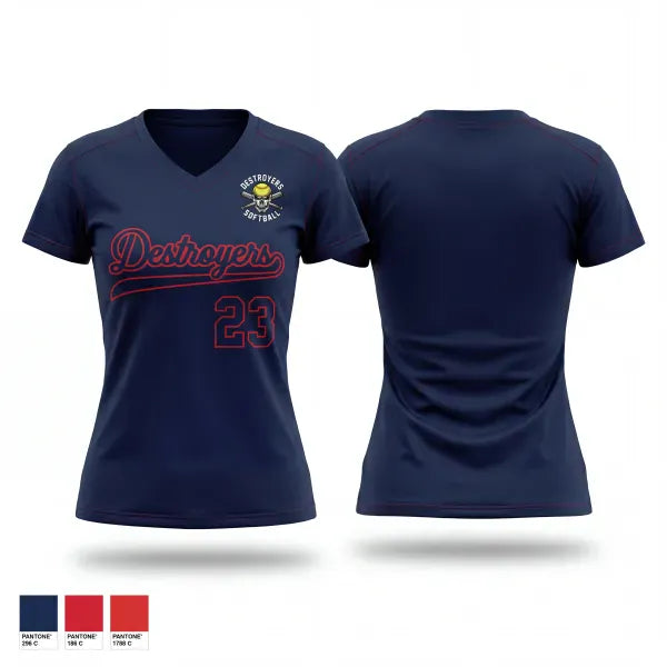 Womens Short Sleeve Vneck Shirt, Destroyers, Softball, Teamtime, Team time, sublimation, custom sports apparel, team uniforms, spirit wear, spiritwear, sports uniforms, custom shirts, team store, custom team store, fundraiser sports, apparel fundraiser