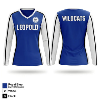 Womens Long Sleeve Vneck Shirt, Leopold, Cross Country, Teamtime, Team time, sublimation, custom sports apparel, team uniforms, spirit wear, spiritwear, sports uniforms, custom shirts, team store, custom team store, fundraiser sports, apparel fundraiser