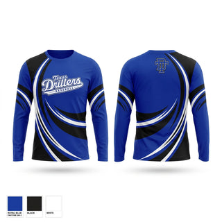 Long Sleeve Performance Shirt, Texas Drillers, Baseball, Teamtime, Team time, sublimation, custom sports apparel, team uniforms, spirit wear, spiritwear, sports uniforms, custom shirts, team store, custom team store, fundraiser sports, apparel fundraiser