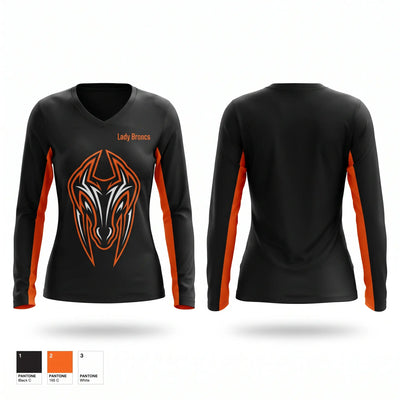 Lady Broncs Women's Long Sleeve V-neck Shirt - 1