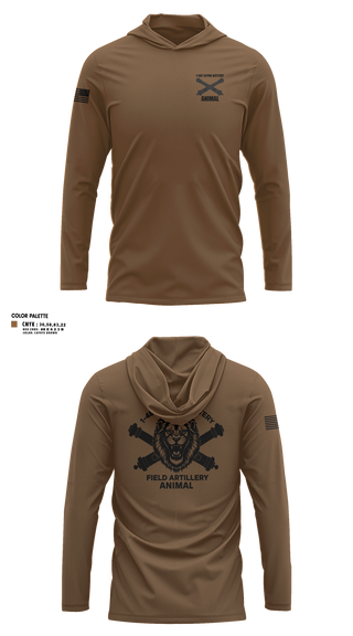 Long Sleeve Performance Shirt with hood, 1-487 Alpha Battery Field Artillery, National Guard, Teamtime, Team time, sublimation, custom sports apparel, team uniforms, spirit wear, spiritwear, sports uniforms, custom shirts, team store, custom team store, fundraiser sports, apparel fundraiser