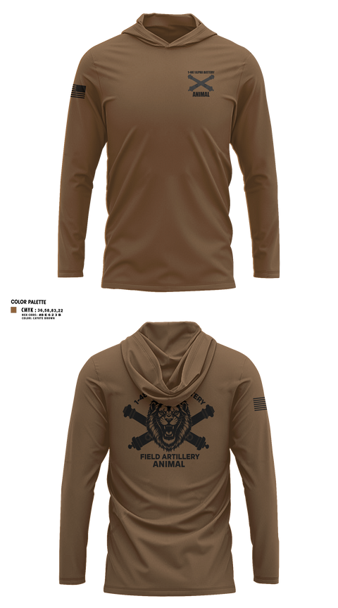 Long Sleeve Performance Shirt with hood, 1-487 Alpha Battery Field Artillery, National Guard, Teamtime, Team time, sublimation, custom sports apparel, team uniforms, spirit wear, spiritwear, sports uniforms, custom shirts, team store, custom team store, fundraiser sports, apparel fundraiser