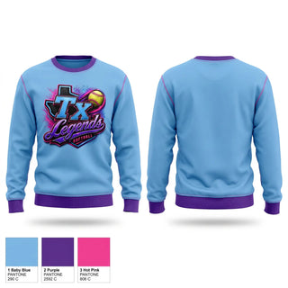 Crew Neck Sweatshirt, Tx Legends, Softball, Teamtime, Team time, sublimation, custom sports apparel, team uniforms, spirit wear, spiritwear, sports uniforms, custom shirts, team store, custom team store, fundraiser sports, apparel fundraiser