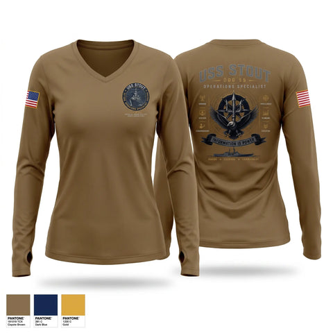 Womens Long Sleeve Vneck Shirt, USS STOUT OI, Navy, Teamtime, Team time, sublimation, custom sports apparel, team uniforms, spirit wear, spiritwear, sports uniforms, custom shirts, team store, custom team store, fundraiser sports, apparel fundraiser