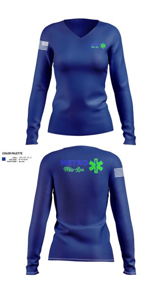 Womens Long Sleeve Vneck Shirt, Metro miss lou, EMS/EMT, Teamtime, Team time, sublimation, custom sports apparel, team uniforms, spirit wear, spiritwear, sports uniforms, custom shirts, team store, custom team store, fundraiser sports, apparel fundraiser