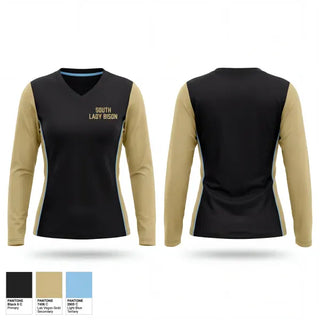 Womens Long Sleeve Vneck Shirt, South Lady Bison, Wrestling, Teamtime, Team time, sublimation, custom sports apparel, team uniforms, spirit wear, spiritwear, sports uniforms, custom shirts, team store, custom team store, fundraiser sports, apparel fundraiser