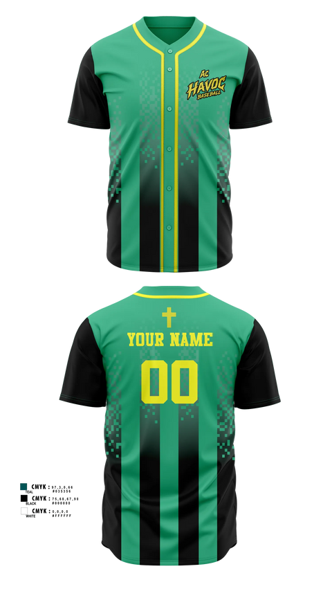 Full Button Baseball Jersey, AC Havoc, Baseball, Teamtime, Team time, sublimation, custom sports apparel, team uniforms, spirit wear, spiritwear, sports uniforms, custom shirts, team store, custom team store, fundraiser sports, apparel fundraiser