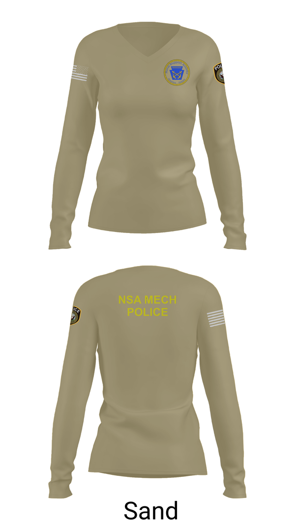 Womens Long Sleeve Vneck Shirt, NSA Mechanicsburg, , Teamtime, Team time, sublimation, custom sports apparel, team uniforms, spirit wear, spiritwear, sports uniforms, custom shirts, team store, custom team store, fundraiser sports, apparel fundraiser