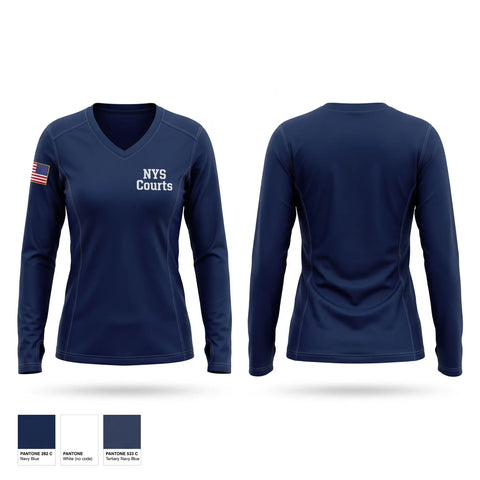 Womens Long Sleeve Vneck Shirt, NYS Courts, Police, Teamtime, Team time, sublimation, custom sports apparel, team uniforms, spirit wear, spiritwear, sports uniforms, custom shirts, team store, custom team store, fundraiser sports, apparel fundraiser