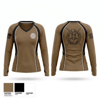 Womens Long Sleeve Vneck Shirt, MSV, Army, Teamtime, Team time, sublimation, custom sports apparel, team uniforms, spirit wear, spiritwear, sports uniforms, custom shirts, team store, custom team store, fundraiser sports, apparel fundraiser