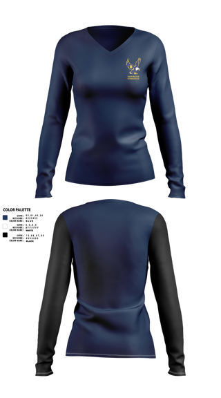 Womens Long Sleeve Vneck Shirt, Barrington High School Gymnastics, Spirit Store, Teamtime, Team time, sublimation, custom sports apparel, team uniforms, spirit wear, spiritwear, sports uniforms, custom shirts, team store, custom team store, fundraiser sports, apparel fundraiser