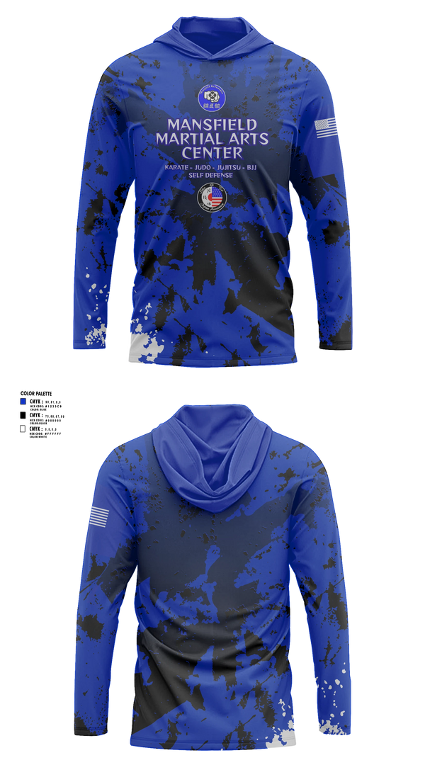 Long Sleeve Performance Shirt with hood, Mansfield Martial Arts Center, , Teamtime, Team time, sublimation, custom sports apparel, team uniforms, spirit wear, spiritwear, sports uniforms, custom shirts, team store, custom team store, fundraiser sports, apparel fundraiser