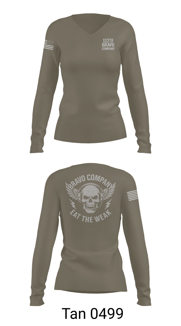 Womens Long Sleeve Vneck Shirt, 112th Signal Battalion B CO, , Teamtime, Team time, sublimation, custom sports apparel, team uniforms, spirit wear, spiritwear, sports uniforms, custom shirts, team store, custom team store, fundraiser sports, apparel fundraiser
