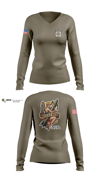 Womens Long Sleeve Vneck Shirt, Ammo, Distro, 407th LSB, Army, Teamtime, Team time, sublimation, custom sports apparel, team uniforms, spirit wear, spiritwear, sports uniforms, custom shirts, team store, custom team store, fundraiser sports, apparel fundraiser