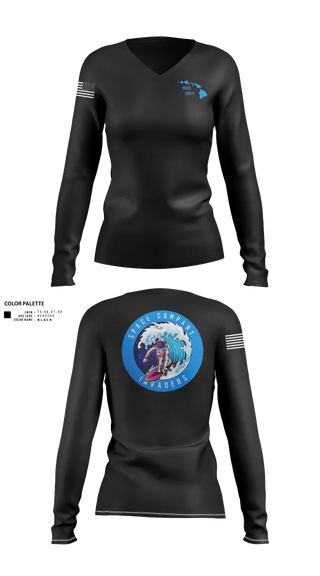 Womens Long Sleeve Vneck Shirt, Space Company, Army, Teamtime, Team time, sublimation, custom sports apparel, team uniforms, spirit wear, spiritwear, sports uniforms, custom shirts, team store, custom team store, fundraiser sports, apparel fundraiser
