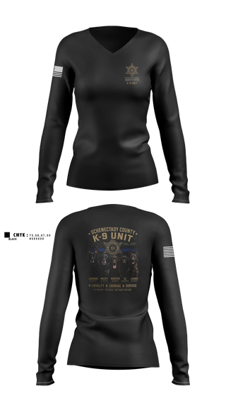 Womens Long Sleeve Vneck Shirt, Schenectady County Sheriff K9, Police, Teamtime, Team time, sublimation, custom sports apparel, team uniforms, spirit wear, spiritwear, sports uniforms, custom shirts, team store, custom team store, fundraiser sports, apparel fundraiser