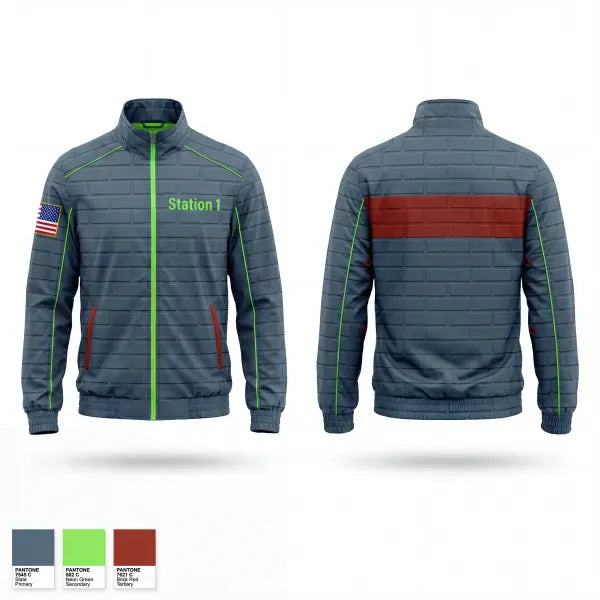 Windbreaker, Station 1, Fire Department, Teamtime, Team time, sublimation, custom sports apparel, team uniforms, spirit wear, spiritwear, sports uniforms, custom shirts, team store, custom team store, fundraiser sports, apparel fundraiser
