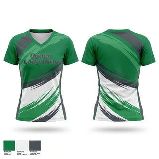 Womens Short Sleeve Vneck Shirt, Ogden Lady Owls, Women's Basketball, Teamtime, Team time, sublimation, custom sports apparel, team uniforms, spirit wear, spiritwear, sports uniforms, custom shirts, team store, custom team store, fundraiser sports, apparel fundraiser