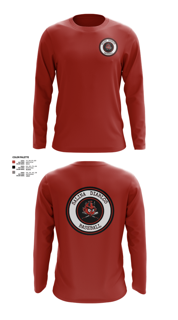Long Sleeve Performance Shirt, Salina Diablos Baseball, Baseball, Teamtime, Team time, sublimation, custom sports apparel, team uniforms, spirit wear, spiritwear, sports uniforms, custom shirts, team store, custom team store, fundraiser sports, apparel fundraiser