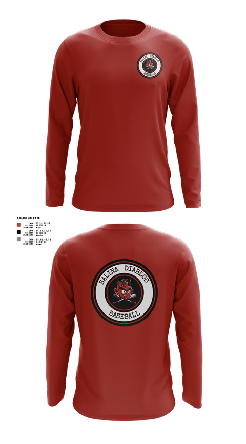 Long Sleeve Performance Shirt, Salina Diablos Baseball, Baseball, Teamtime, Team time, sublimation, custom sports apparel, team uniforms, spirit wear, spiritwear, sports uniforms, custom shirts, team store, custom team store, fundraiser sports, apparel fundraiser