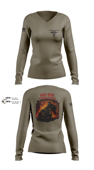 Womens Long Sleeve Vneck Shirt, 194th AR BDE HRT Medics, Army, Teamtime, Team time, sublimation, custom sports apparel, team uniforms, spirit wear, spiritwear, sports uniforms, custom shirts, team store, custom team store, fundraiser sports, apparel fundraiser