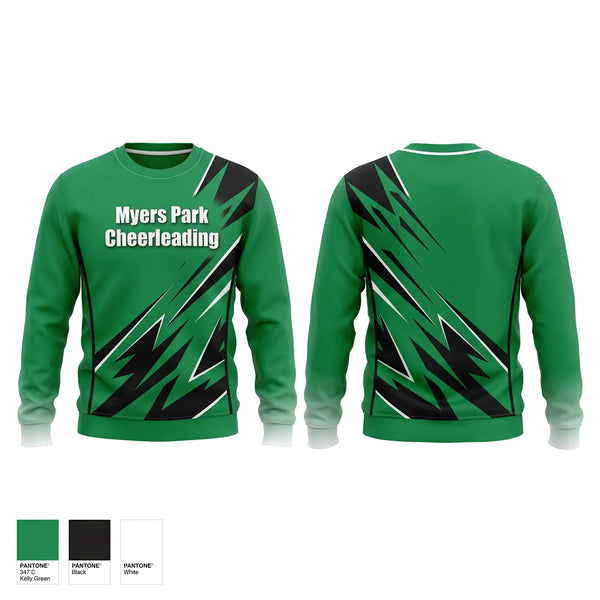 Crew Neck Sweatshirt, Myers Park Cheerleading, Cheer, Teamtime, Team time, sublimation, custom sports apparel, team uniforms, spirit wear, spiritwear, sports uniforms, custom shirts, team store, custom team store, fundraiser sports, apparel fundraiser