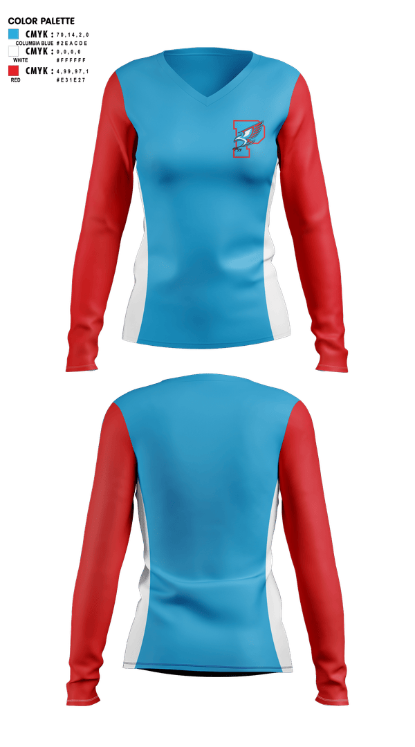 Womens Long Sleeve Vneck Shirt, Piute High School Track & Field, Track & Field, Teamtime, Team time, sublimation, custom sports apparel, team uniforms, spirit wear, spiritwear, sports uniforms, custom shirts, team store, custom team store, fundraiser sports, apparel fundraiser
