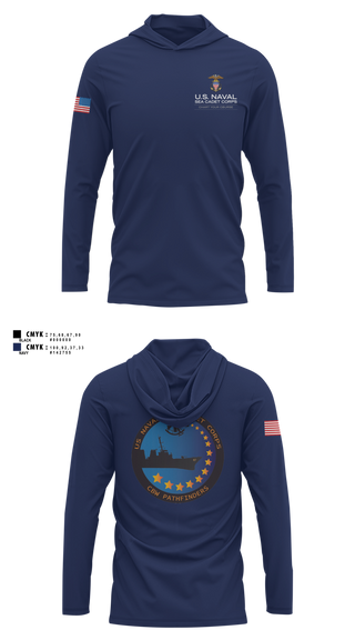 Long Sleeve Performance Shirt with hood, Pathfinders, Navy, Teamtime, Team time, sublimation, custom sports apparel, team uniforms, spirit wear, spiritwear, sports uniforms, custom shirts, team store, custom team store, fundraiser sports, apparel fundraiser