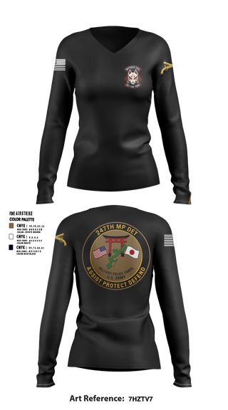 Womens Long Sleeve Vneck Shirt, 247TH Military Police Detachment, Army, Teamtime, Team time, sublimation, custom sports apparel, team uniforms, spirit wear, spiritwear, sports uniforms, custom shirts, team store, custom team store, fundraiser sports, apparel fundraiser