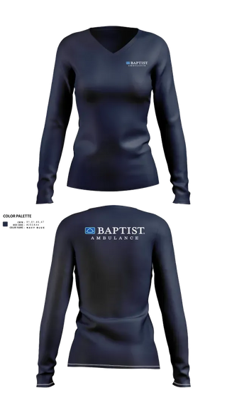 Womens Long Sleeve Vneck Shirt, Baptist EMS, EMS/EMT, Teamtime, Team time, sublimation, custom sports apparel, team uniforms, spirit wear, spiritwear, sports uniforms, custom shirts, team store, custom team store, fundraiser sports, apparel fundraiser